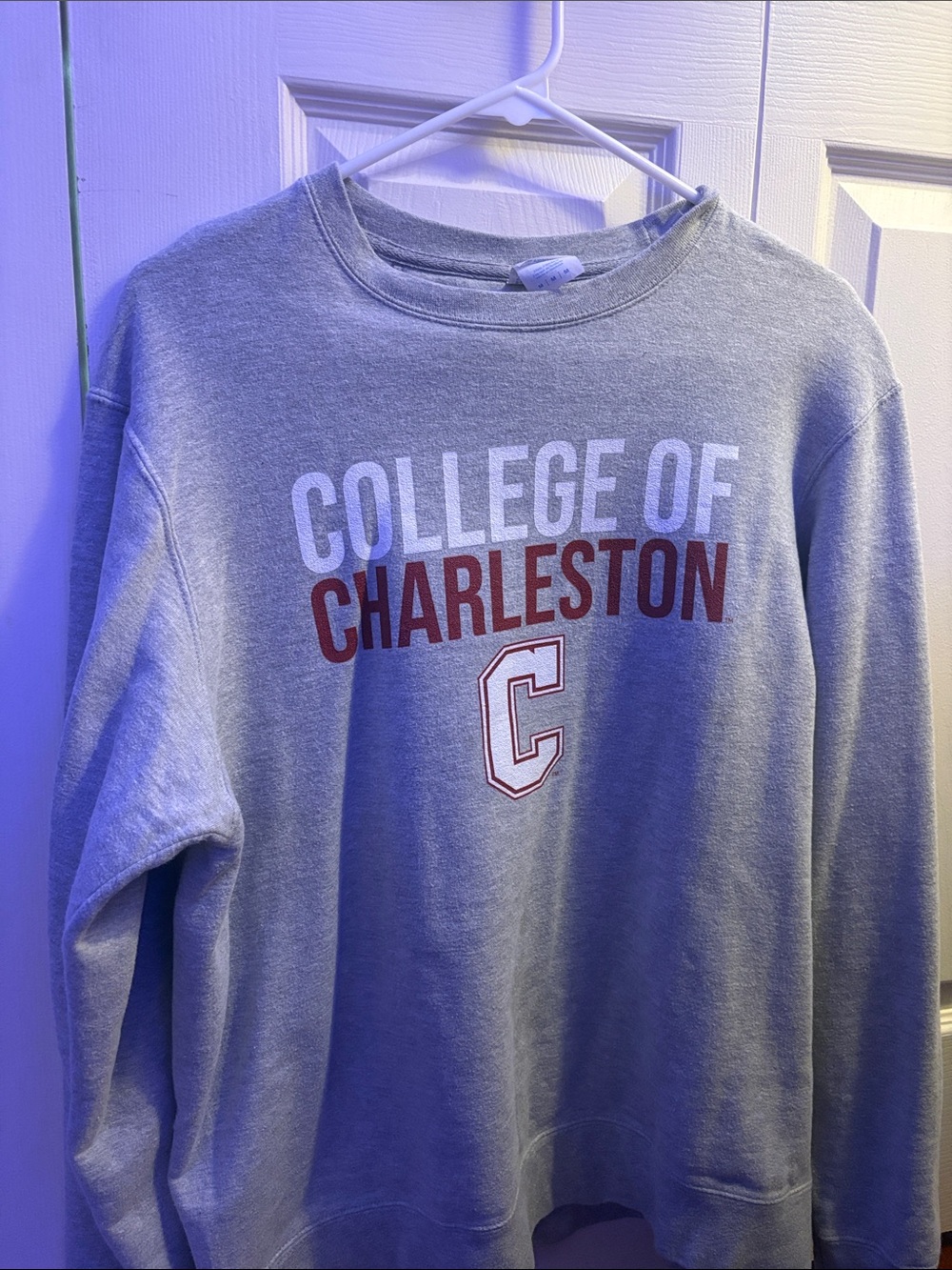 Port and Company Gray College of Charleston Crewneck with Red Lettering